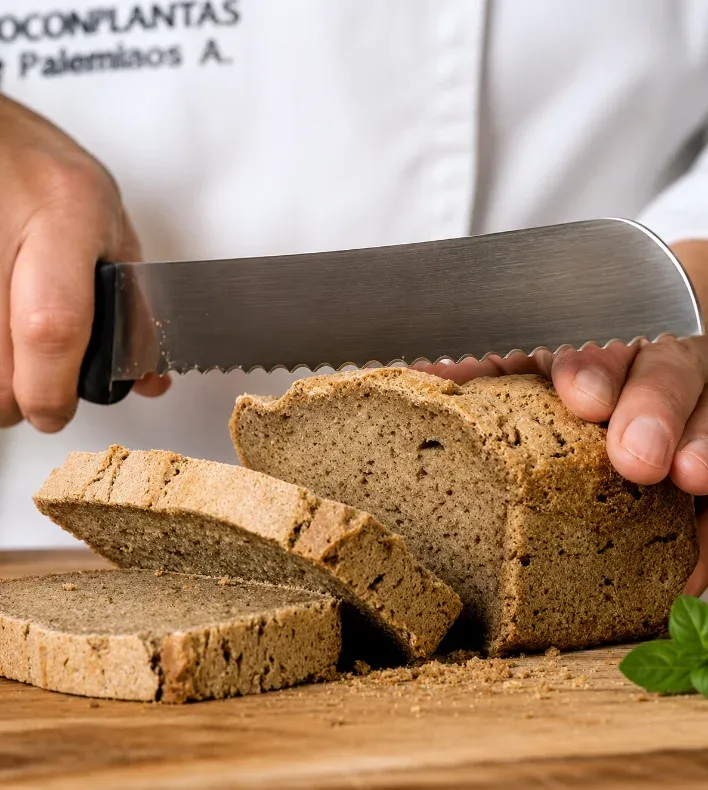 Pan de molde AllFree en rebanadas, sobre un fondo con aceitunas y hojas de olivo